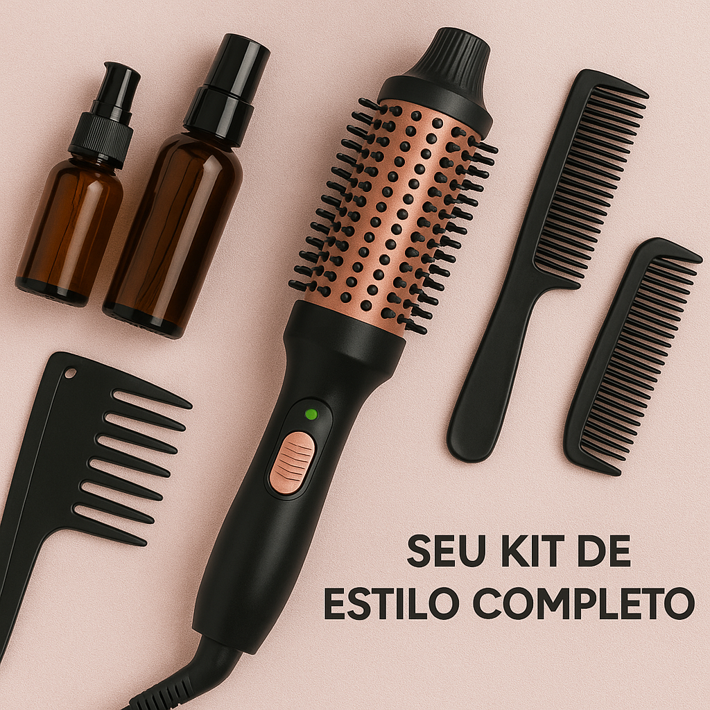 Escova profissional 3 em 1 para alisar e encaracolar