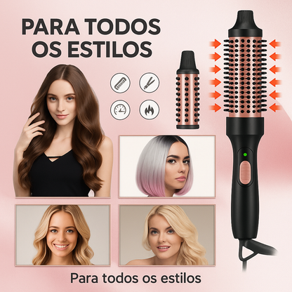 Escova profissional 3 em 1 para alisar e encaracolar